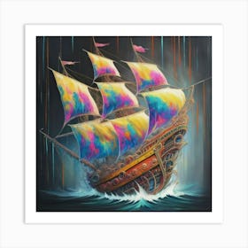 Ship pirates with a splash of colour Art Print