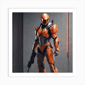 A Futuristic Warrior Stands Tall, His Gleaming Suit And Orange Visor Commanding Attention 12 Art Print