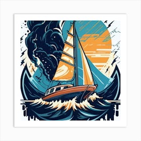 A sailing boat in the middle of the sea 4 Art Print