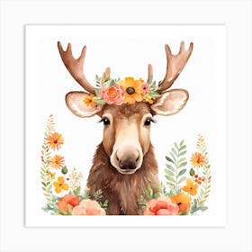 Floral Baby Moose Nursery Illustration (16) Art Print