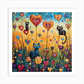 Abstract painting of a cat in a flower field 7 Art Print