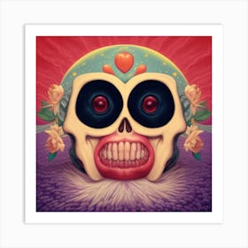 Skull With Roses Art Print