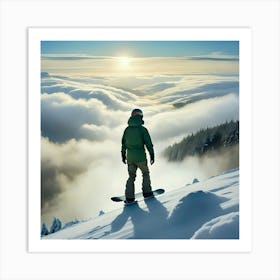 Snowboarder In The Clouds Art Print