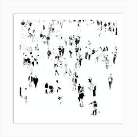 People And Pigeons - square art photo photography black and white crowd crowdscape Art Print