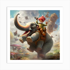 Man Riding An Elephant Art Print