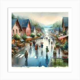 Watercolor Of A Town Art Print