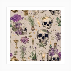 Skulls And Flowers Art Print