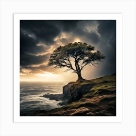 Lone , Tree On The Cliff, A Lone Tree Standing Strong art print Art Print