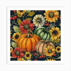 Pumpkins And Sunflowers 6 Art Print