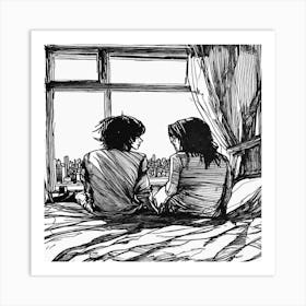 Couple Looking Out Of Window Art Print