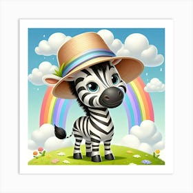 A Stripey Zebra With A Fedora Made Of Clouds 3 Art Print