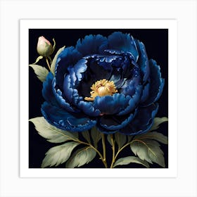 Dark Blue Peony Art Print