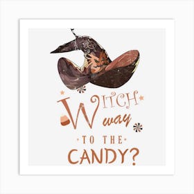 Witch Way To The Candy Funny Cute Halloween Vintage Art Print