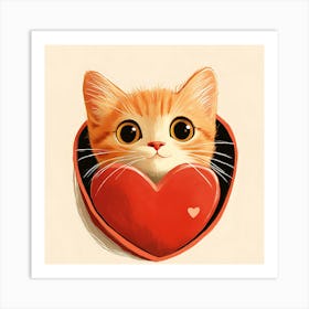 Cute Cat Peeking from Heart Gift Box 6 Art Print