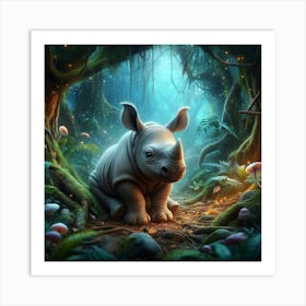 Rhino In The Forest 1 Art Print