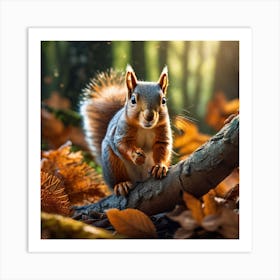 Squirrel In Autumn Forest 4 Art Print