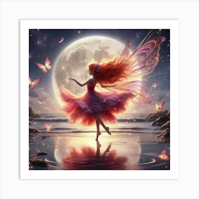 Red Hair Fairy With Butterflies 1 Art Print