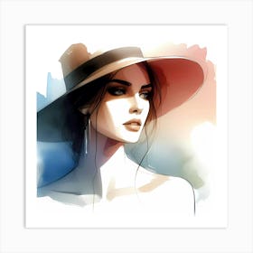 Watercolor Girl In A Hat 2 Art Print