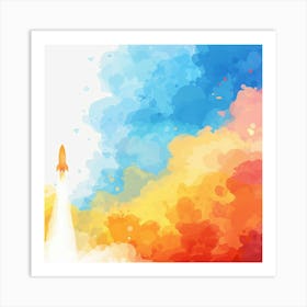 Abstract Watercolor Illustration Of A Rocket Art Print