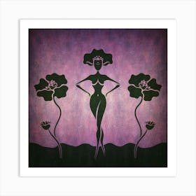 Woman In Black And Purple Art Print