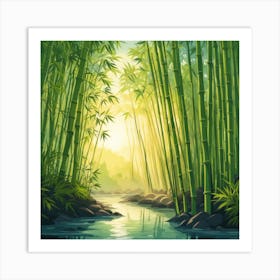 A Stream In A Bamboo Forest At Sun Rise Square Composition 92 Art Print