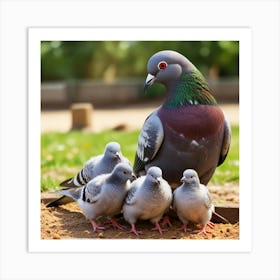 Pigeon Feeding Her Children Art Print