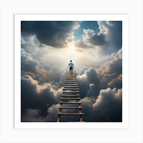 Businessman Standing On A Ladder, Ladder Of Success Art Print