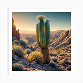 An Saguaro Growing On A Desert Mountain Hillside 1 Art Print