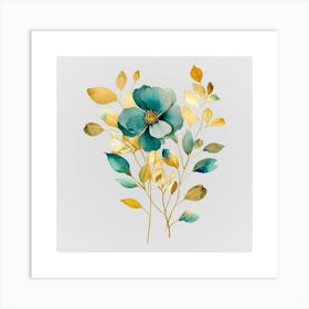 Watercolor Gold And Teal Bouquets 2 Art Print