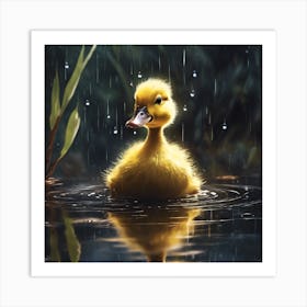 Yellow Duckling in the Rain Art Print