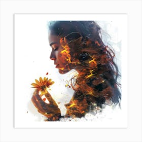 Woman Holding A Flower Art Print