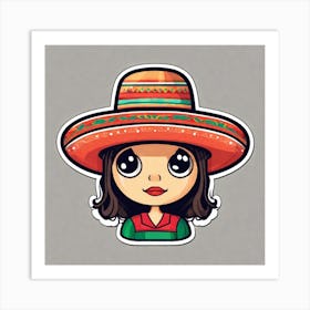 Mexican Girl In Sombrena 1 Art Print