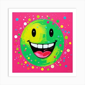 Smiley Face, A Playful Pop Art Portrait With A Giant Smiley Face Art Print