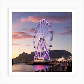 A Serene And Vibrant Image Of A Majestic Ferris Wheel Standing Tall Against The Picturesque Cape Town (3) Art Print