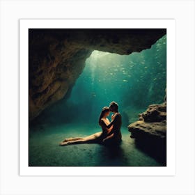 Underwater Couple Kissing Art Print