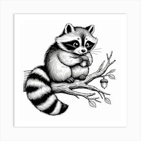 Line Art raccoon 6 Art Print