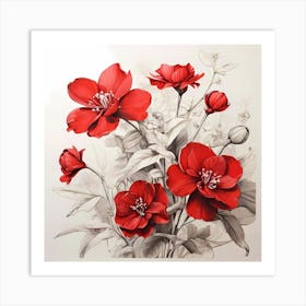 Leonardo Diffusion Xl Red Flowers White Background Sketched 1 Upscayl 4x Realesrgan X4plus Anime Art Print