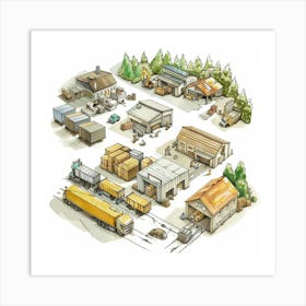 Illustration Of A Factory Art Print