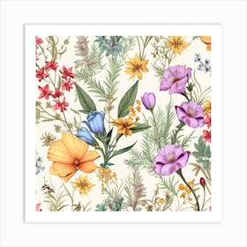 Wildflowers Seamless Pattern Art Print