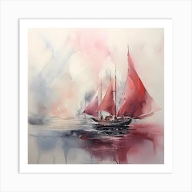 Magenta Horizons: Sailboats in Harmony Art Print