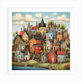 Folk Art Doodle Houses Village Art Print 2 Art Print