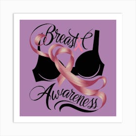 Women Breast Cancer Awareness background with brassiere Calligraphy in Pink Ribbon international symbol for month October suitable for clipart and poster and wall art 2 Art Print