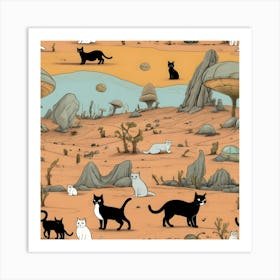 Cartoon Images of Cats Having Fun In On Alien Planet 2 Art Print