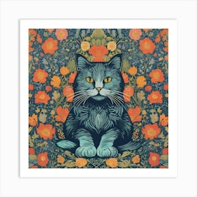 morris Cat In Flowers Art Print