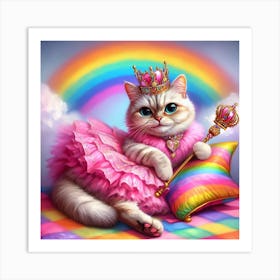 Princess Cat and a Rainbow Art Print
