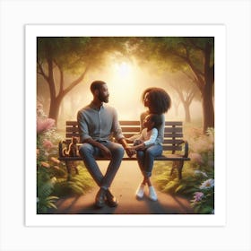 Family On A Park Bench Art Print