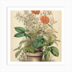 Orange Flowers In A Pot, wall art, painting design Art Print