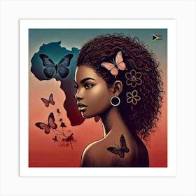 African Girl With Butterflies 1 Art Print