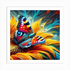 Butterfly On Sunflower Art Print