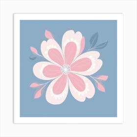 A White And Pink Flower In Minimalist Style Square Composition 244 Art Print